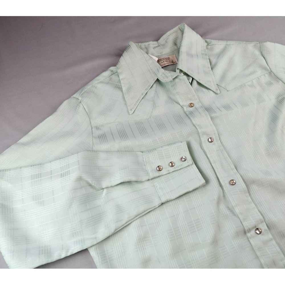 Vintage Stockman by PMC Western Shirt Womens XL 20 Green Plaid Pearl Snap USA